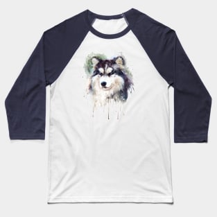 Watercolor Portrait - Alaskan Malamute Baseball T-Shirt